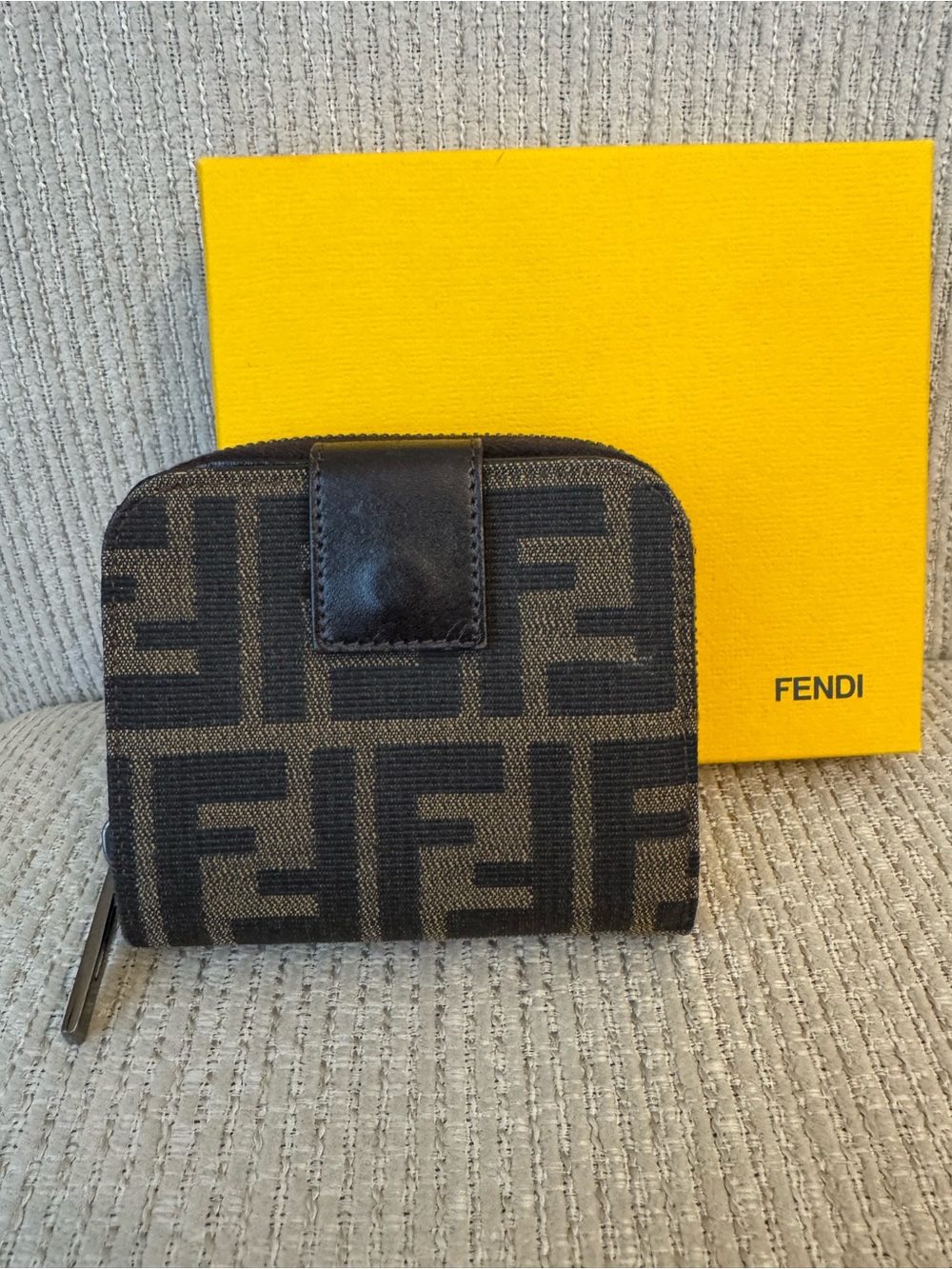 Fendi Brown & Black FF Logo Zip Wallet